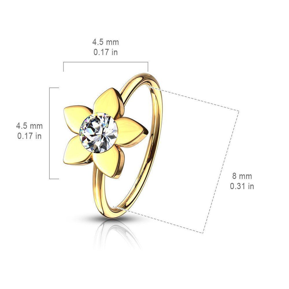 Clear Jeweled Flower 316l Surgical Steel Nose Hoop Rings